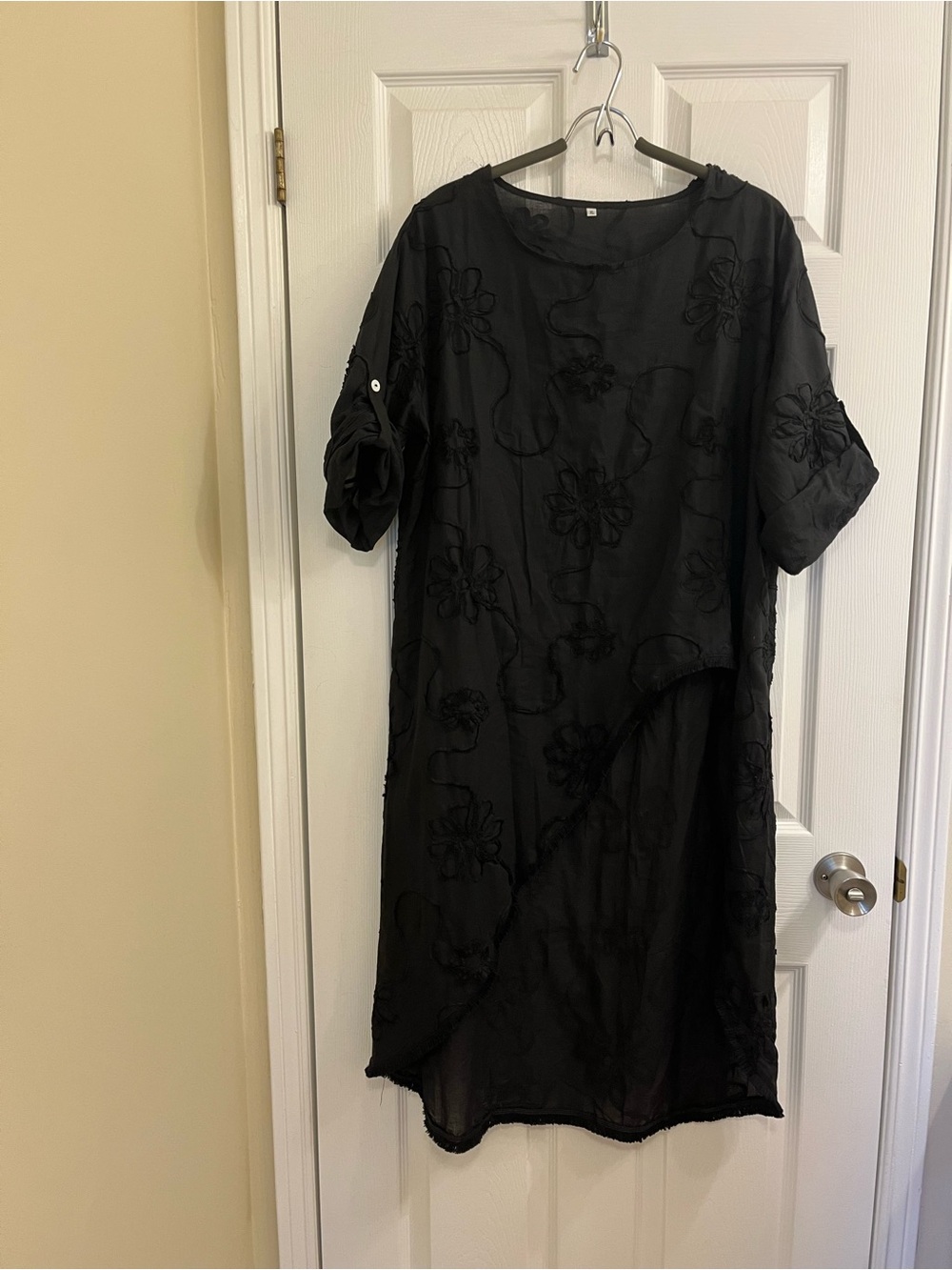 Black Floral Embroidered Tunic Dress - Elegant Women's Dress, new